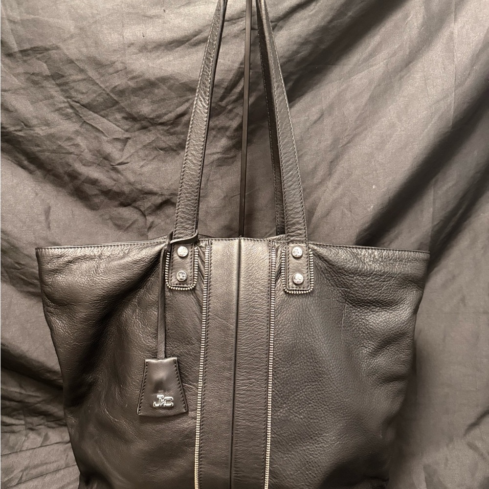 Vera Pelle Jacky Celine (J&C) Italian Leather Tote Bag with Zip Trim